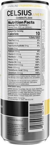 CELSIUS SPARKLING STRAWBERRY LEMONADE, FUNCTIONAL ESSENTIAL ENERGY DRINK, 12 FL OZ