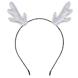 SUIEK Glitter Antlers Headband Reindeer Christmas Santa Holiday Party Costume (Glitter Silver Antlers (1PCs))