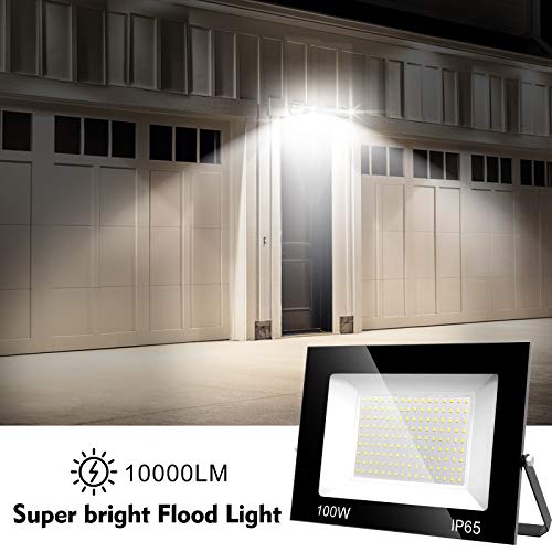 T-SUNUS 100W LED Flood Light, 10000LM Work Light Daylight White 6000K Super Bright Exterior Security Lights Outdoor Floodlights with Plug for Yard, Garden, Garage, Rooftop