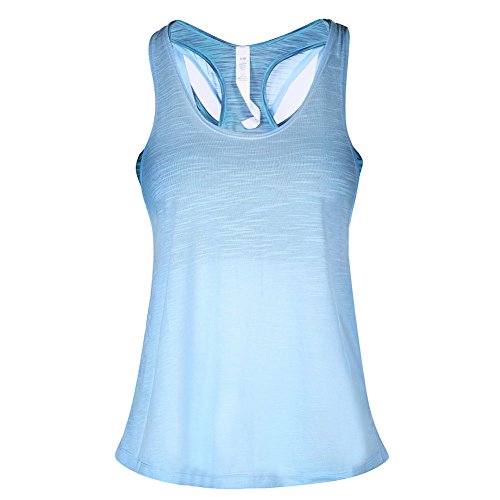 camgo Padded Active Camisole Yoga Tanks Tops with Built-in Bra Vest Racerback Shirts for Gym Workout Exercise (L, Blue2) - Thumbnail 6