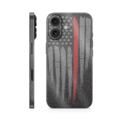Glossy Glitter Phone Skin Compatible with Apple iPhone 16 - Thin Red Line - Pre…