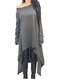 Women Grey Asymmetrical Sweater Dress Long Sleeve Knitwear (US 12-14, Grey)