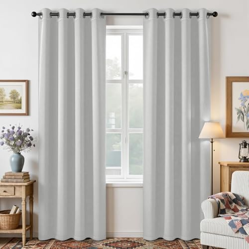 Joydeco White Curtains 84 Inches Long 2 Panels Set, Thermal Insulated Long Drapes 2 Burg, Room Darkening Grommet Drapes for Living Room Bedroom Window (W42 x L84 Inch, Greyish White)