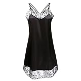 Ekouaer Sexy Lingerie Women's Sleepwear Satin Lace Chemise Nightgown(Black,M)