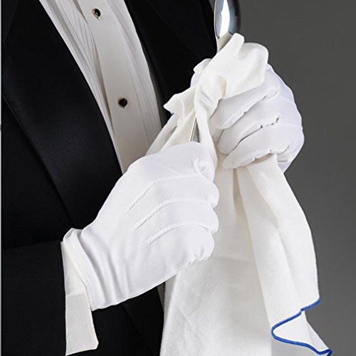 Amariver White Cotton Gloves, 6 Pairs 8.6'' Large Size Thicker Works Lining Gloves for Coin Jewelry Silver Inspection Formal Marching Band Parade, 12 Pieces Gloves in Total
