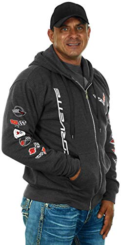 JH DESIGN GROUP Men's Chevy Corvette C 7 Collage Charcoal Gray Full Zip Up Hoodie (Medium, CLG7-charcoal Gray)