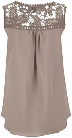 NOMENI Women Summer Lace Splice Chiffon Vest Top Sleeveless Blouse Tank Tops (XXL, Khaki)