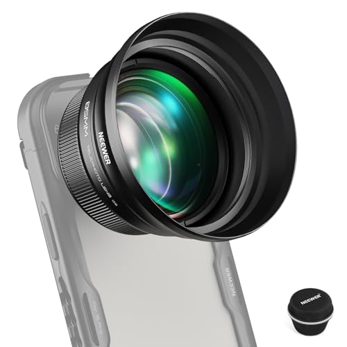NEEWER HD 85mm Telefoto Lente Telefóno Solo para 17mm Rosca Placa Posterior,Aumento 2.5X Compatible con SmallRig Phone Cage Carasca para iPhone Samsung con Adaptador 17mm Lente y Parasol,LS-59