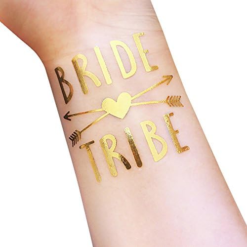 12-Pack Bride &amp; Bride Tribe Temporary Tattoos, Bachelorette Party Supplies and Accessories Favours, Metallic Shiny Gold (T34, T35)