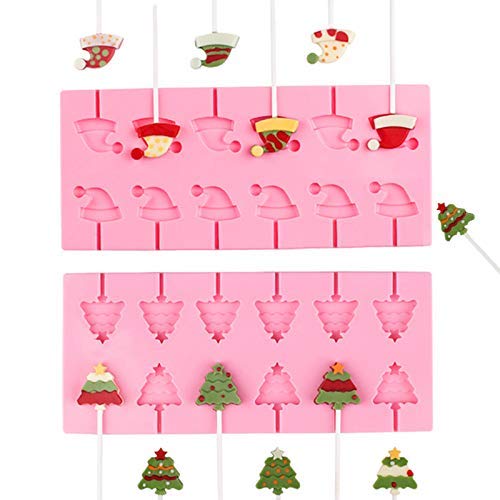 2 Pieces Christmas Jumbo Silicone Lollipop Molds,Chocolate Hard Candy Mold with 40 Sucker Sticks for Baking