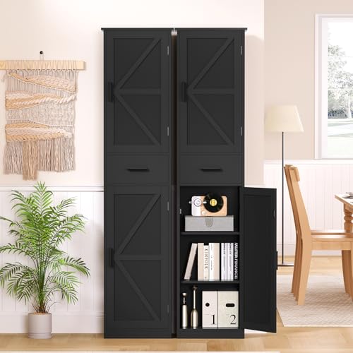 WEENFON Tall Bathroom Cabinet with 6 Shelves, Narrow Bathroom Storage with 2 Doors, Narrow Storage Cabinet, for Bathroom, Living Room, Kitchen, Black, 30×40×170CM