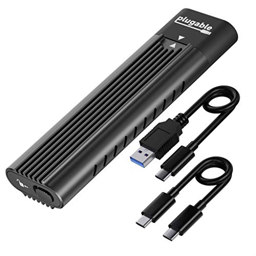 Plugable USB C to M.2 NVMe Tool-free Enclosure USB C and Thunderbolt 3 Compatible up to USB 3.1 Gen 2 Speeds (10Gbps). Adapter Includes USB-C and USB 3.0 Cables (Supports M.2 NVMe SSDs 2280 2260 2242)