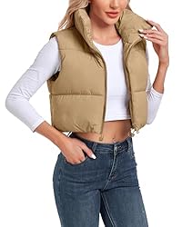 Cityork Cropped Puffer Vest Women Zip Up Stand