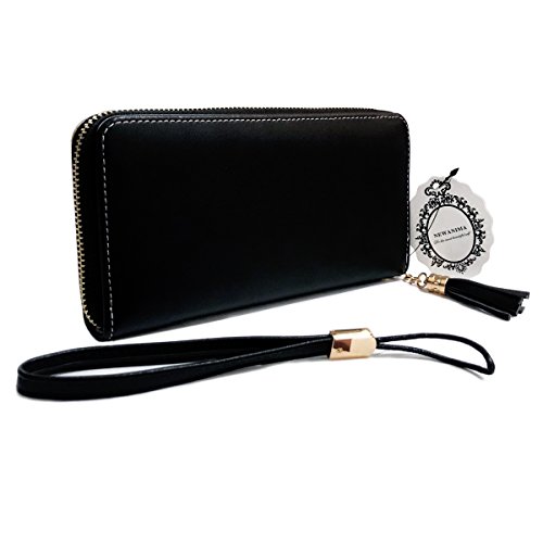 Wallet-NEWANIMA Women Multi-card Long Clutch PU Leather Fashion Purse Lady Handbag Bag With Credit Card Holder(Style2-Black)