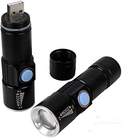 XHHWZB Flashlights Led Bright MINI USB Rechargeable Camping Flashlights With Lanyard Adjustable Focus and 5 Light Mode Outdoor Water Resistant for Camping Hiking and Emergency Lamp (black)