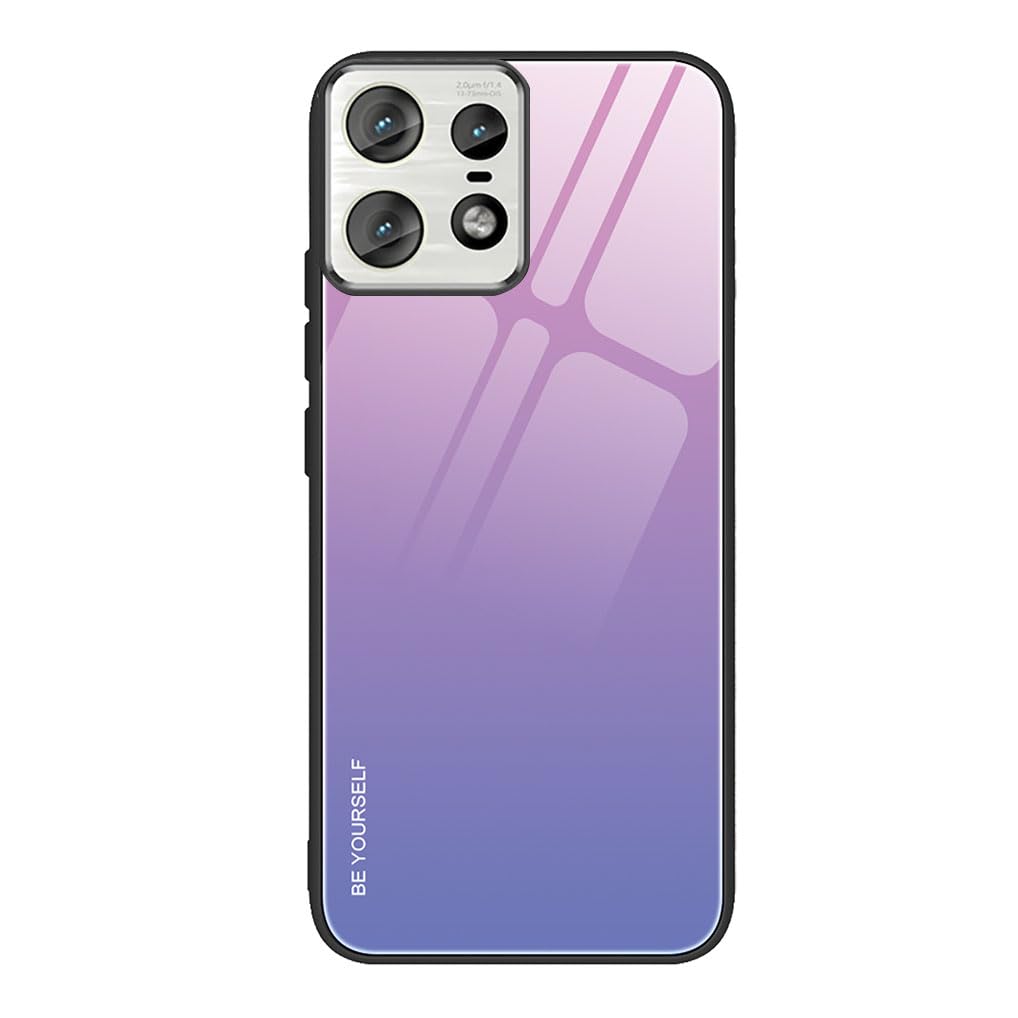 SEAHAI Case for Motorola Edge 50 Pro, Ultra Thin Gradient Color Tempered Glass Hard Back & Soft Silicone TPU Bumper Hybrid Shockproof Cover, Pink Blue