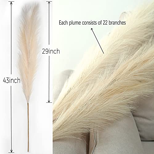 Faux Pampas Grass Decor, Tall Pampas Grass Decor, Pompous Grass Floor Vase Filler, Bundle of 3, 43\