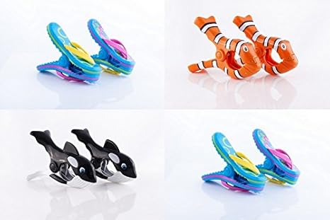Boca Clips Strandtuchklammern, 4 Paar 2 Flip-Flops, Clown Fish & Wales