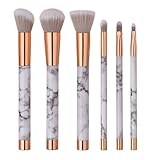 ITME [Upgrade Version] Premium Makeup Brush Set Synthetic Cosmetics Foundation Powder Brush, Flat Head, Blush, Concealer, Nose, Lip Brush Makeup Brush Kit (6pcs, White Marble/Rose Gold)