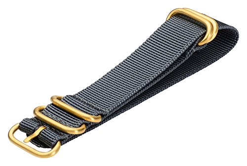 Clockwork Synergy - 5 Ring Heavy NATO Yellow Gold Watch Strap Bands (20mm, Grey)