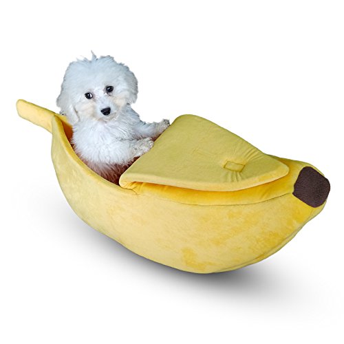 Pet Grow Cute Banana Cat Bed House Large Size, Pet Bed Cave Soft Cat Cuddle Bed, Lovely Pet Supplies for Cats Kittens Bed, Yellow
