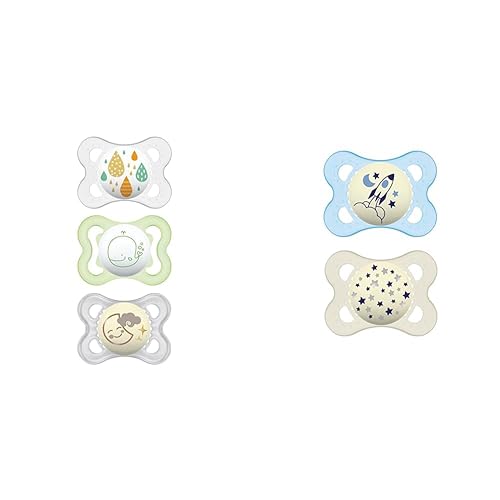MAM Variety Pack Baby Pacifier, Includes 3 Types of Pacifiers, Nipple Shape Helps Promote Healthy & Night Pacifiers 0-6 Months, Best for Breastfed Babies, Glow in The Dark, Baby Boy, 2 Count