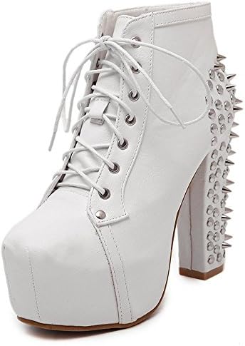Aisun Women's Stylish Studded Round Toe Hidden Platform Dressy Lace Up Chunky High Heels Ankle Boots Booties