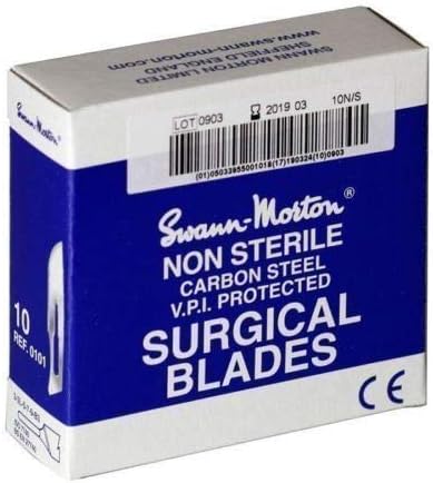 Genuine Swann Morton Non-Sterile Blue Box Scalpels CE # 6, 9, 10, 11, 12, 12d, 13, 14, 15, 15A, 15C, 15T, D/15, 16, 18, 19, 20, 21, 22, 22A, 23, 25, 25A, 27 (No.26)