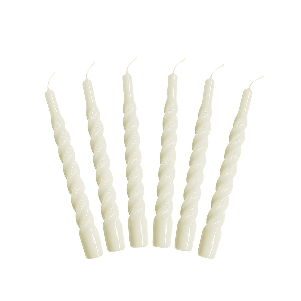 Candles with a Twist®, Made in Italy, 25 Colours Available, Dinner Candles, Twisted Candles Long Burning 5 Hours, Tapered Candles, Lacquered, Unscented Candle Gift Set, 6 pcs. 2.2 x 21cm (Ivory) — image 1