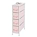 mDesign Narrow Vertical Dresser Storage Tower Furniture - Metal Frame, Wood Top, Easy Pull Fabric Bins - for Kid's Bedroom, Hallway, Entryway, Closet, Dorm - Chevron Print, 4 Drawer - Pink/White