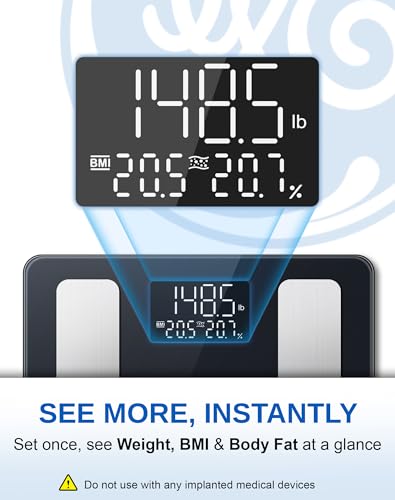 GE Smart Scale for Body Weight: BMI Body Metrics Digital Bathroom Scales, 13 Body Composition Monitor for Home Gym, Bluetooth App Sync, Accurate 400lb Weighing, Black 11inch