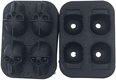3D Silicone skull ice mold Tray,Vivid Skull Mould，Makes Four Giant Skulls for Parties ,Bar Tool， Whiskey Ice ,Cocktails ，BLACK