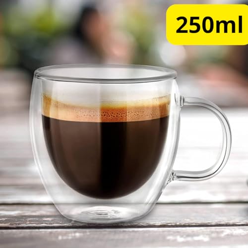 kit 6 xicara de café de vidro transparente conjunto de canecas de cha de vidro isolado de parede dupla com alça 250 ml para café expresso latte
