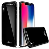 iPhone X Case, (TPU + Glass)2 in 1 Shock Absorption Double Protection Military-Grade Defender Hybrid Case Cover for iPhone X – Black