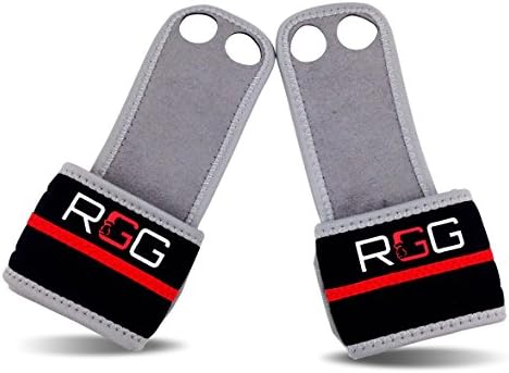 Red Grilla Gear Leather Hand Grips/Wrist Wraps for Crossfit WODs, Gymnastics - (Reinforced Strength)
