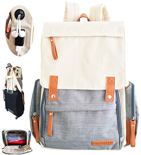 Baby Diaper Bag Backpack for Mom/Dad (Unisex Design) | Waterproof, Easy Bottom Access, Insulated Pockets, Stroller Straps, Luggage Belt, USB Port, Anti-Theft Pockets, Laptop Bag