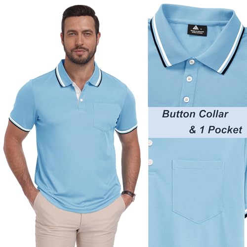ZITY Polo Shirt for Men 5 Pack Short Sleeve Polo Shirt Golf Work Breathable Casual T-Shirt with Pocket Summer 5 Pack T Shirt for Holiday