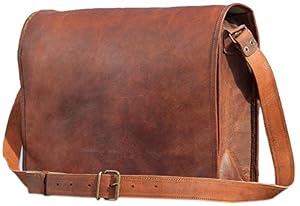 Image of Leather Bags Vintage Leather Laptop Bag Messenger Handmade Briefcase Crossbody Shoulder Bag 11, 15, 16, 18, inches (13 x 18 (45.7 cm))