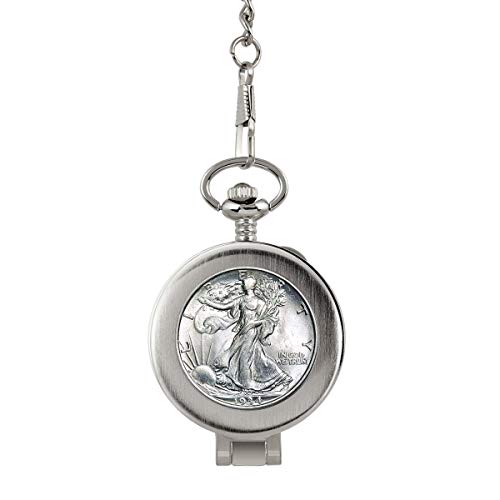 Coin Pocket Watch with Skeleton Movement Silver Walking Liberty Half