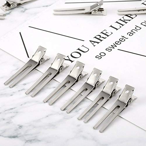 Twdrer 100PCS Hairdressing Double Prong Pin Curl Clips, Curl Setting Section Hair Clips Metal Alligator ClipsHairpins For Hair Bow, Hair Extensions, Hair Salon, Barber, Stylist (1.8", Silver) - Thumbnail 3