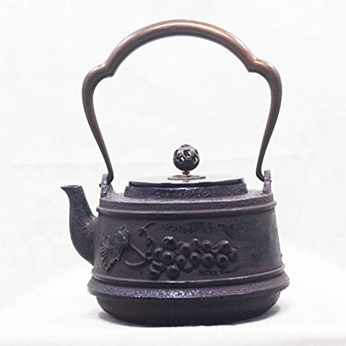 Cast Iron Teapot 1400ML Black Old Iron Pot Hand Painted Pattern Without Painting Health Handmade Copper Handle Copper Iron Pot TONGTONG SHOP-10.13