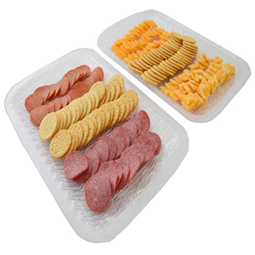 Plastic Serving Tray Disposable Cupcake Stand Clear Reusable Food Platter Appetizer Display Set of 2 (16 x 10) - Thumbnail 3