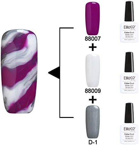Elite99 Soak Off Changeable UV LED Gel Polish Nail Art 3PCS Multi Color Kit 10ml 88007 + The White Color Gel ( 88009 ) + Base Color Gel ( D-1 )