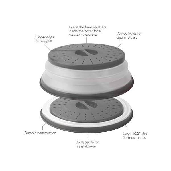 Tovolo Vented Collapsible Medium Microwave Cover (Charcoal) Splatter Guard & Colander Kitchen