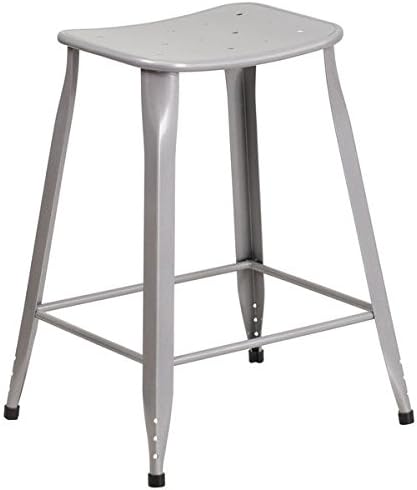 24-inch Metal Indoor-Outdoor Counter Height Stool - Silver