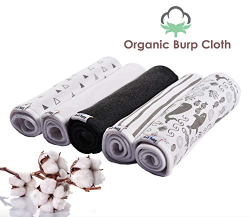 Ana Baby 100% Organic Baby Burp Cloth Large 21''x10'' Size, Premium Absorbent Triple Layer Burping Rags 5 Pack for New Born Baby Girl or Boy Gift Set (Burp Cloth Grey)