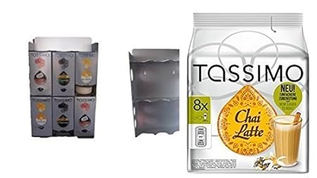 T-Disc Dispenser, Halter für 6 T-Disc Kartons von James Premium® + Aktion 1 Pack Tassimo Chai Latte zur Montage an der Wand g