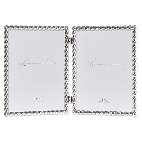 5x7 Hinged Double Cast Metal Picture Frames, Silver Rope Design
