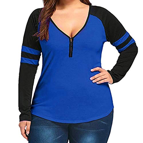 Clearance Sale Orangeskycn Women Pullover Stripe Patchwork Plus Size V Neck Tops - Thumbnail 7