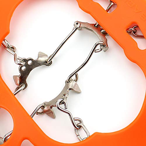Ice Cleat Crampons And Tread ,Cleats for Walking, or Hiking on Snow and Ice,Cleat Over Shoe/Boot Anti Slip 10 Steel Crampon Slip-on Stretch Footwear (Orange, Large (US WOMEN:11-14/ MEN:8.5-13))